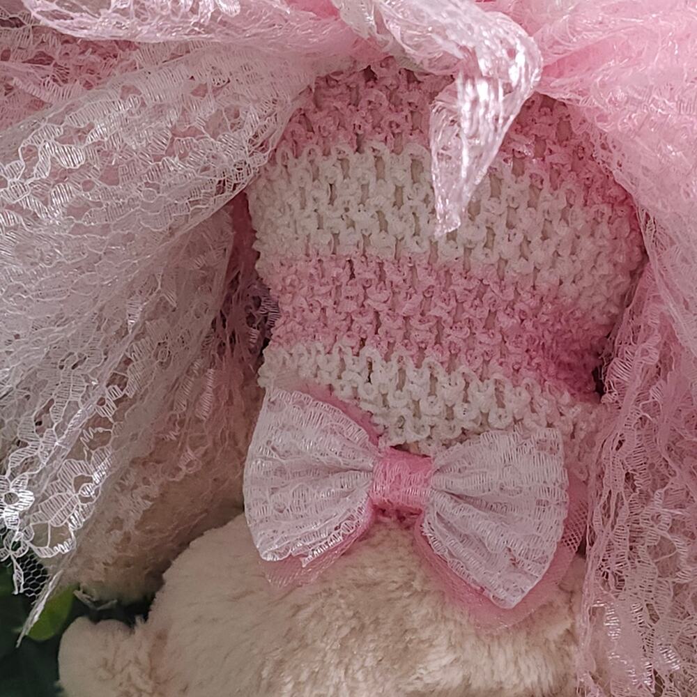 Handmade Puppy Tutu Dress – Pink White – Lace Bow – Small Dog – OOAK - Picture 9 of 15